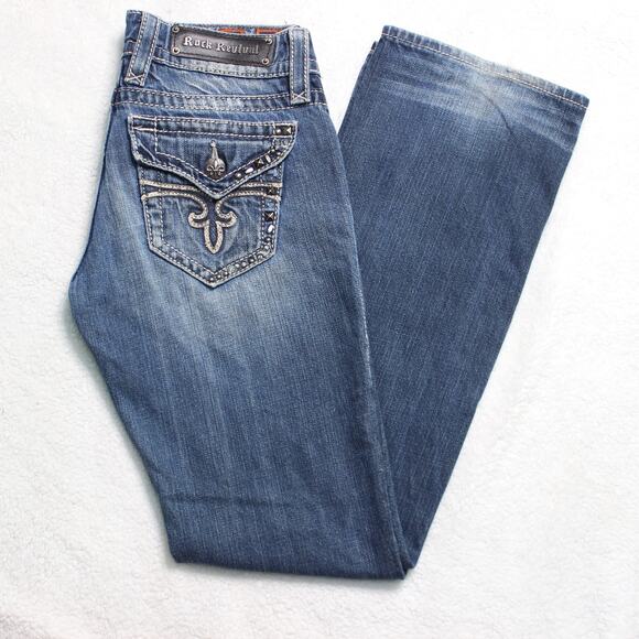 Rock Revival Jeans Womens 27 Blue Noelle Easy Boot Thick Stitch Flap Pockets - Picture 1 of 12